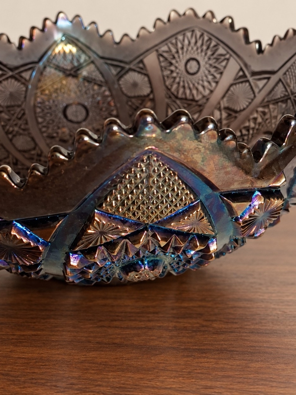 Iridescent Carnival Glass Decorative Bowl - Blue-Purple